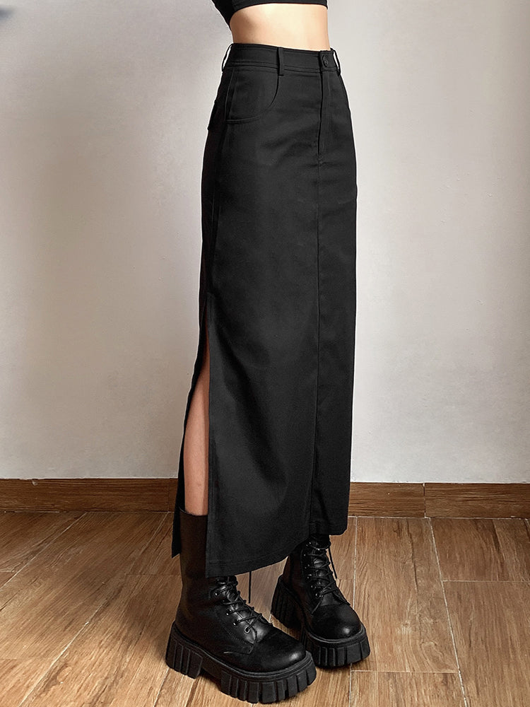Simple Black Split  Slim Light Cool Feminine Charm Skirt Main image