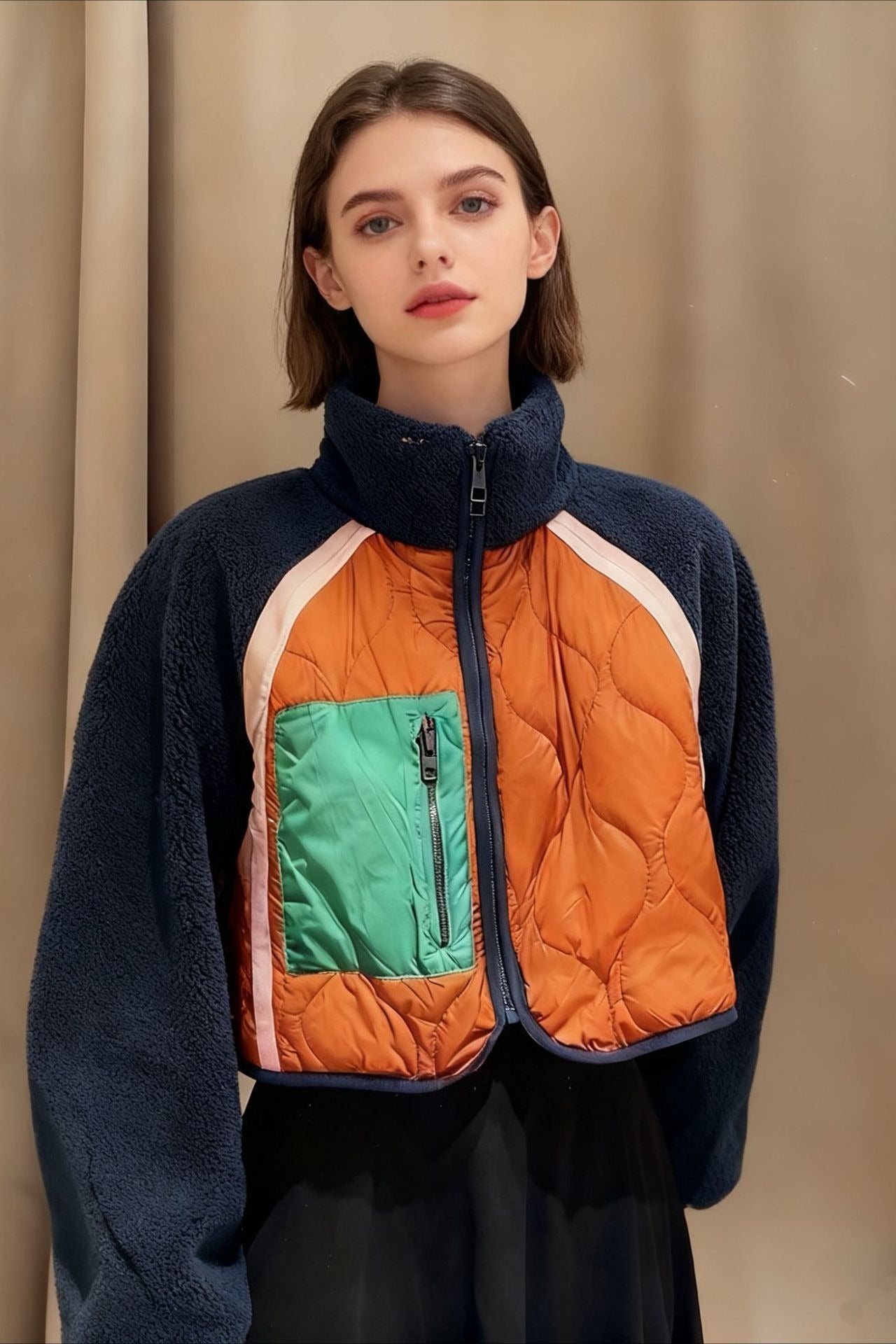 Paneled Cropped Fleece Jacket Main image