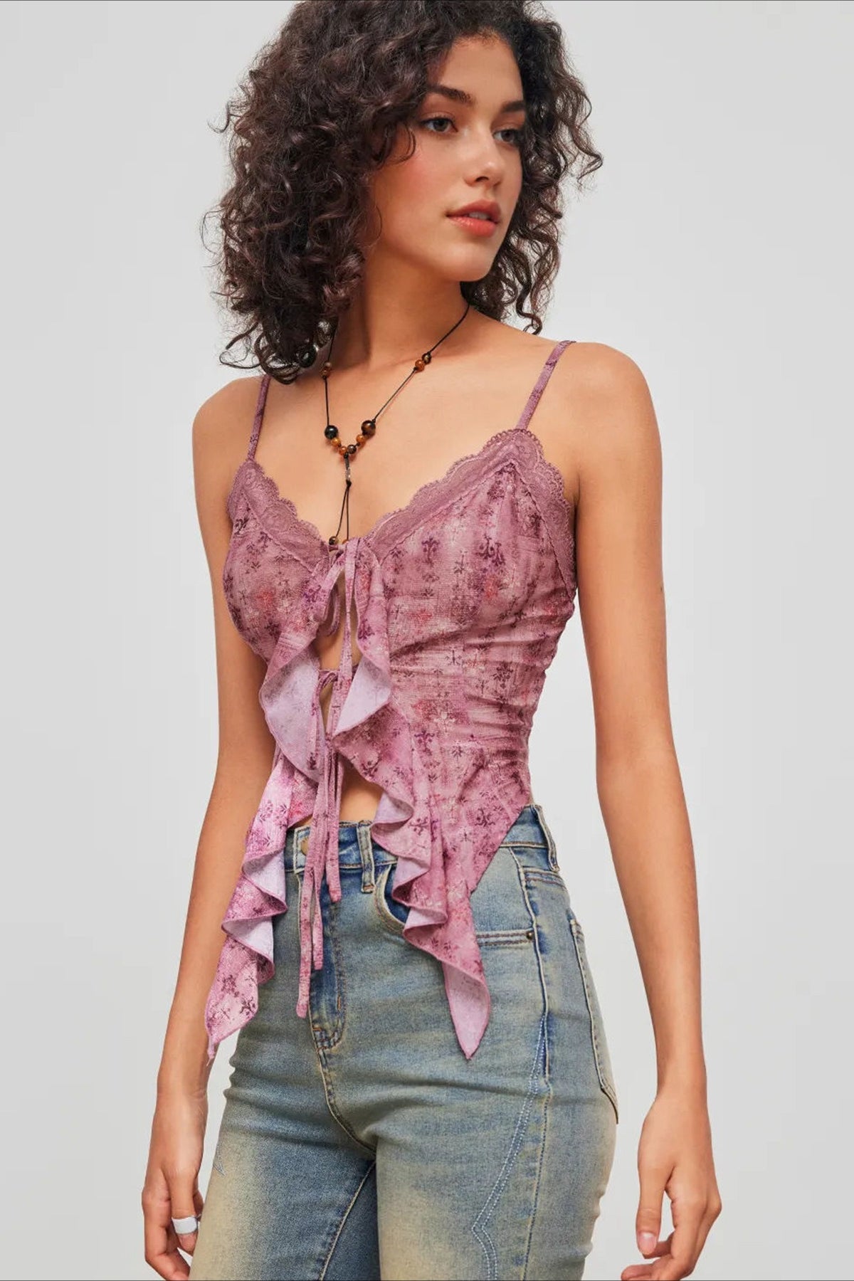 Lace Floral Ruffle Cami Top Secondary image