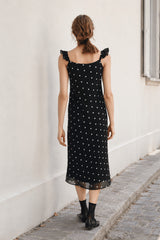 Spot Print Tulle Bodycon Midi Slip Dress