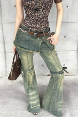 Y2K Vintage Bow Accent High Waist Slim Flare Jeans
