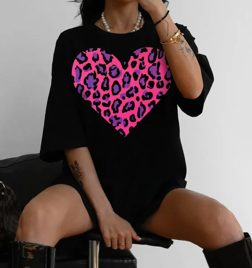 Leopard Heart Print Cotton T-shirt Secondary image