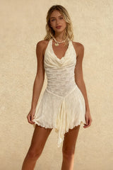 Lace Backless Printed Mini Dress