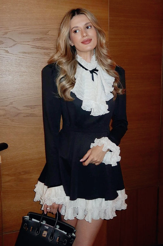 Lace Trim Velvet Tie-Waist Birthday Dress Main image