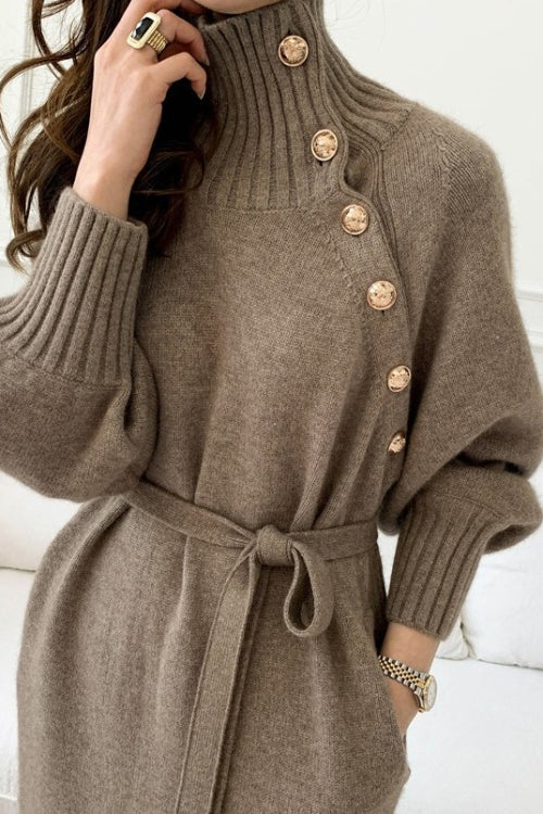 Tie Waist Knit Turtleneck Long Sweater Dress Secondary image