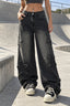 Frayed Star Applique Wide Leg Jeans