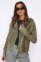 Quilted Panel Zip Up Cropped Hoodie