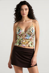 Lace Panel Deep V Cami Top