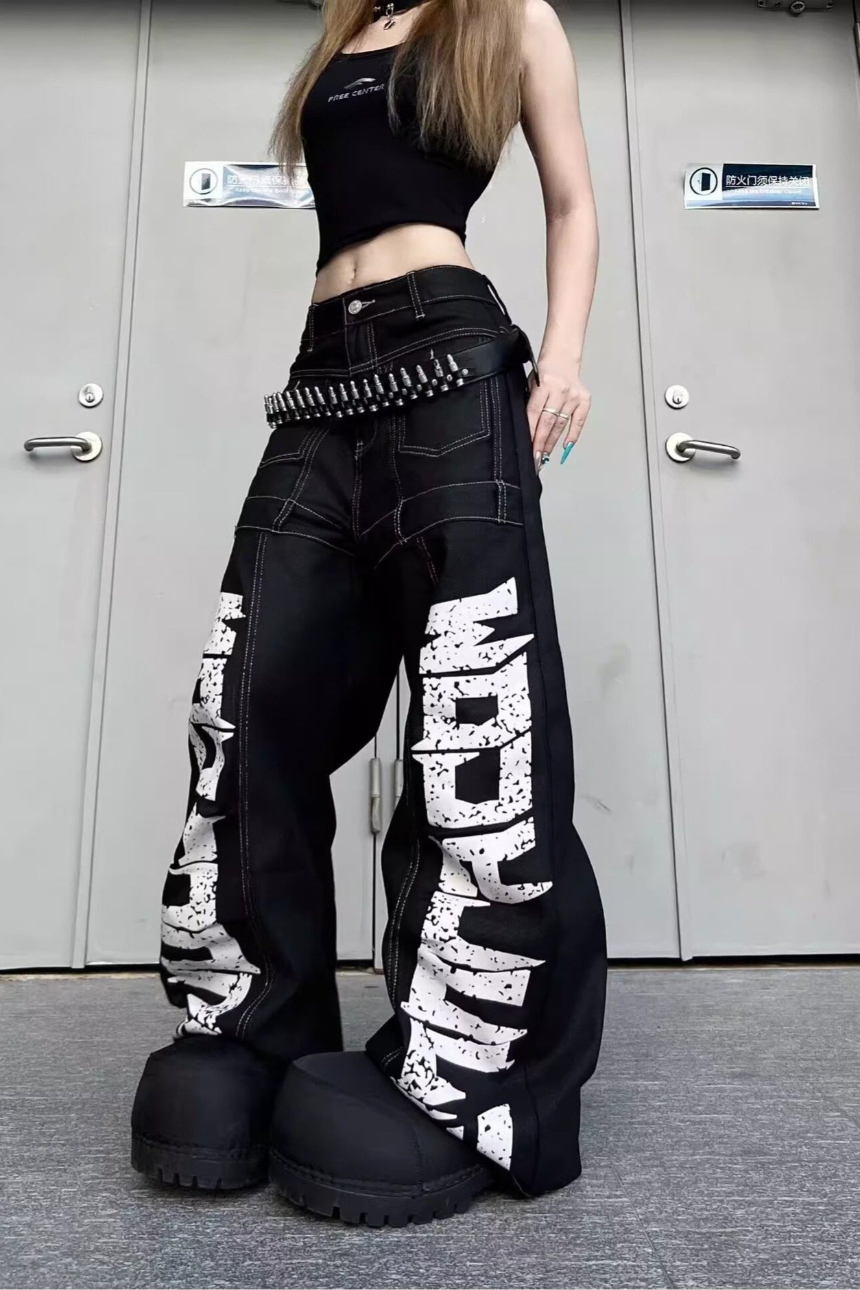 Street Style Graphic Patchwork Jeans Main image