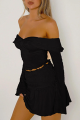Y2K Off Shoulder Solid Knit Long Sleeve Crop Top