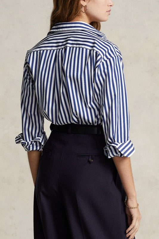 Oversized Striped Cotton Long Sleeve Top Secondary image