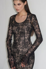 Elegant Long Sleeve Bodycon Maxi Lace Dress