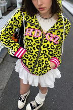 Neon Leopard Devil Horn Zip Hoodie