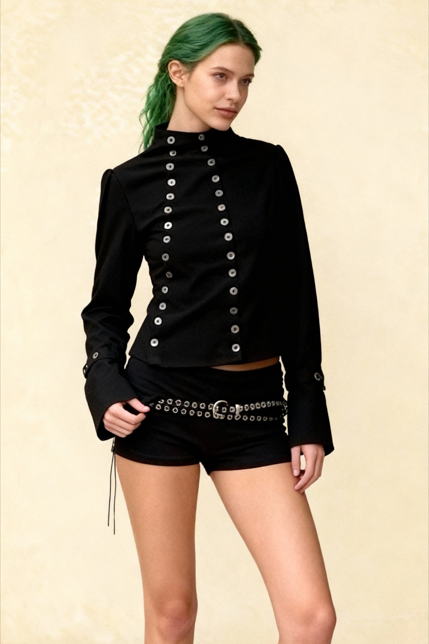 Solid Button Slim Round Neck Long Sleeve Tee Main image
