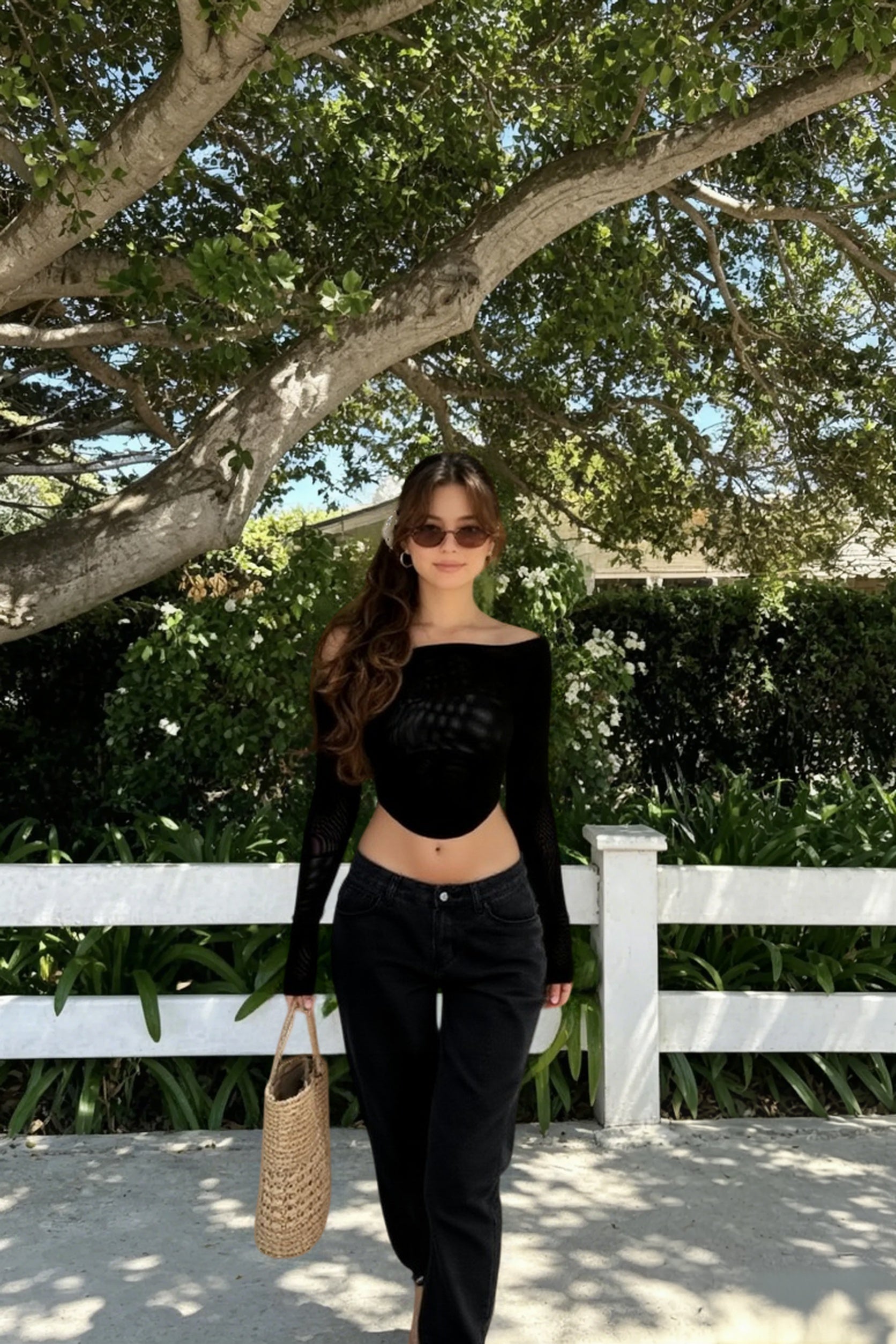Solid Off Shoulder Sheer Mesh Crop Top Secondary image