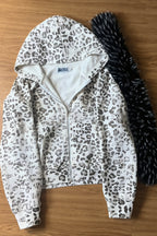 Snow Leopard Fur Trim Zip Hoodie