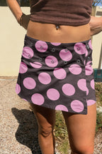 Polka Dot Asymmetric Hem Denim Mini Skirt