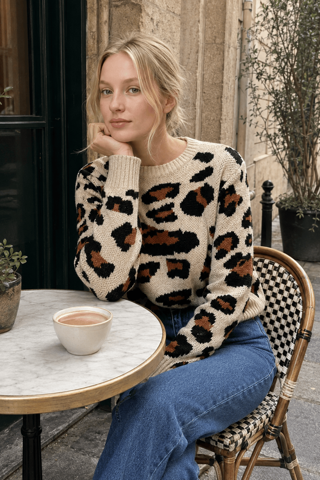 Colorblock Leopard Crewneck Sweater Main image