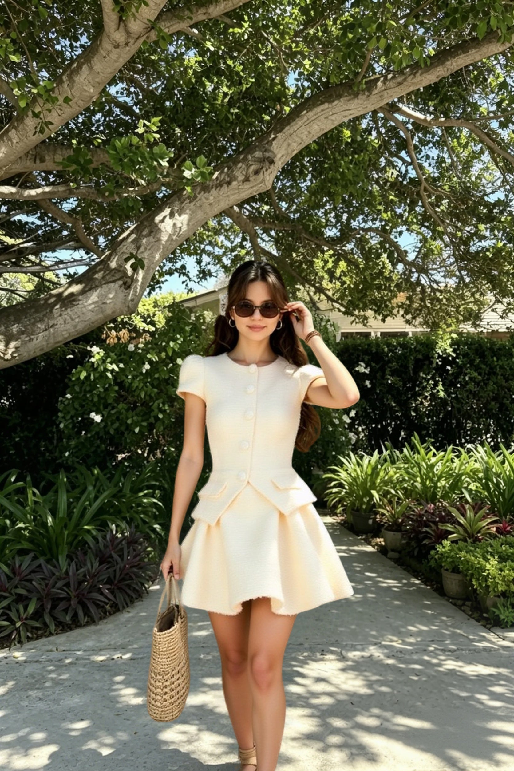 Short Boucle Cardigan Peplum Skirt Tweed Suit Set Secondary image