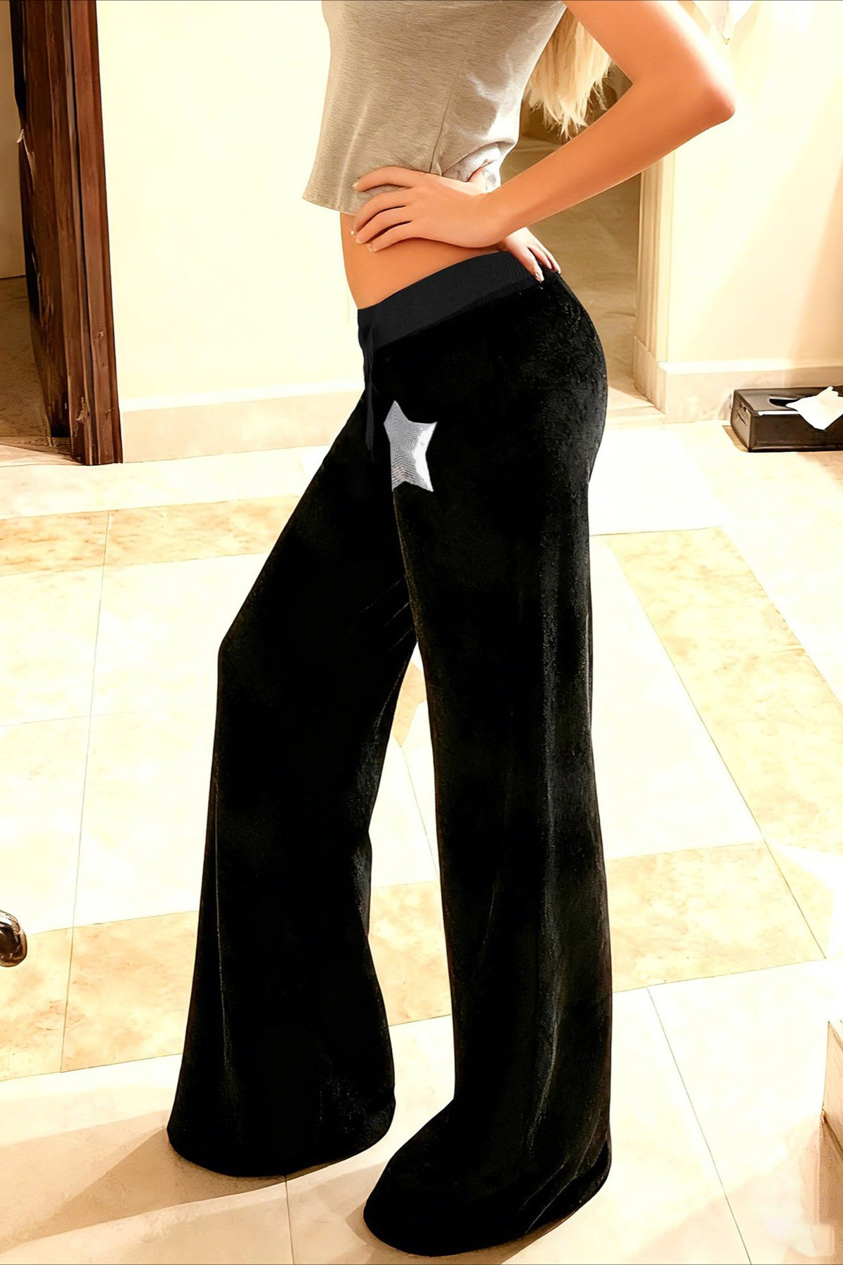 Sequin Star Low Rise Flare Pants