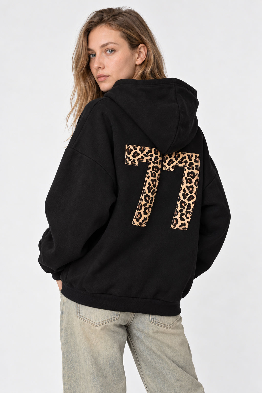 Number Graphic Oversized Pullover Hoodie