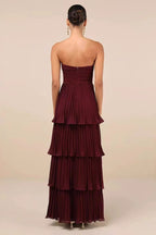 Strapless Ruched Tiered Ruffle Formal Dress