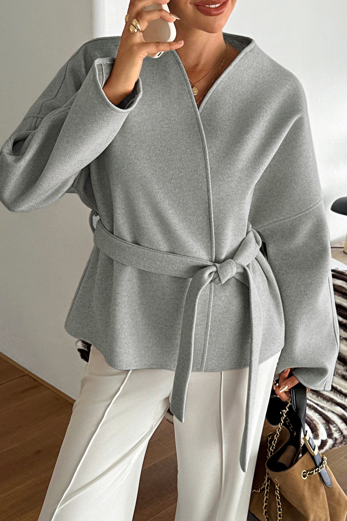 Vacation Tie Front Long Sleeve Coat Secondary image