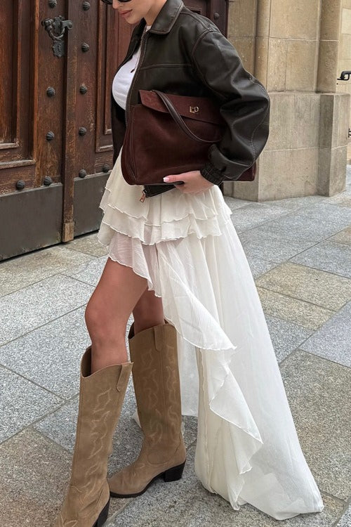Asymmetric Hem Elastic Waist A-Line Skirt Secondary image