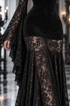 Lace Sleeve Velvet Effect Maxi Dress