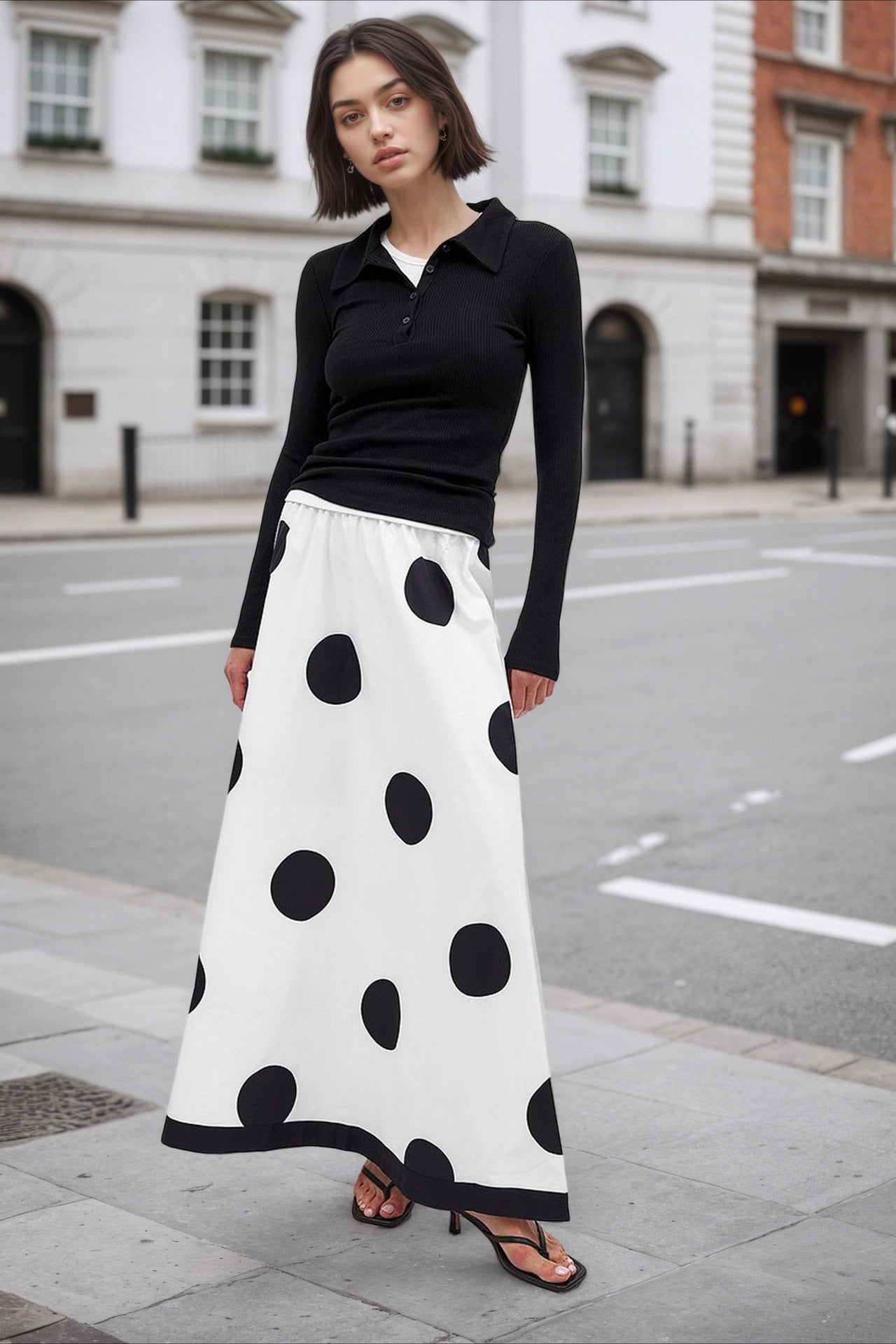 French Polka Dot Draped Midi Skirt Secondary image