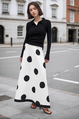French Polka Dot Draped Midi Skirt