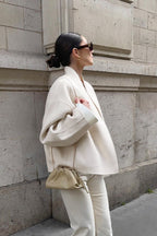 Brushed Collarless Drop Shoulder Short Boxy Coat