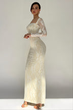 Square Neck Lace Long Sleeve Maxi Dress