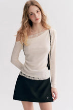 Lace Trim One Shoulder Slim  Long Sleeve Blouse
