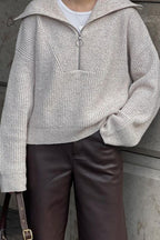 Vintage Notched V-Neck Knit Top