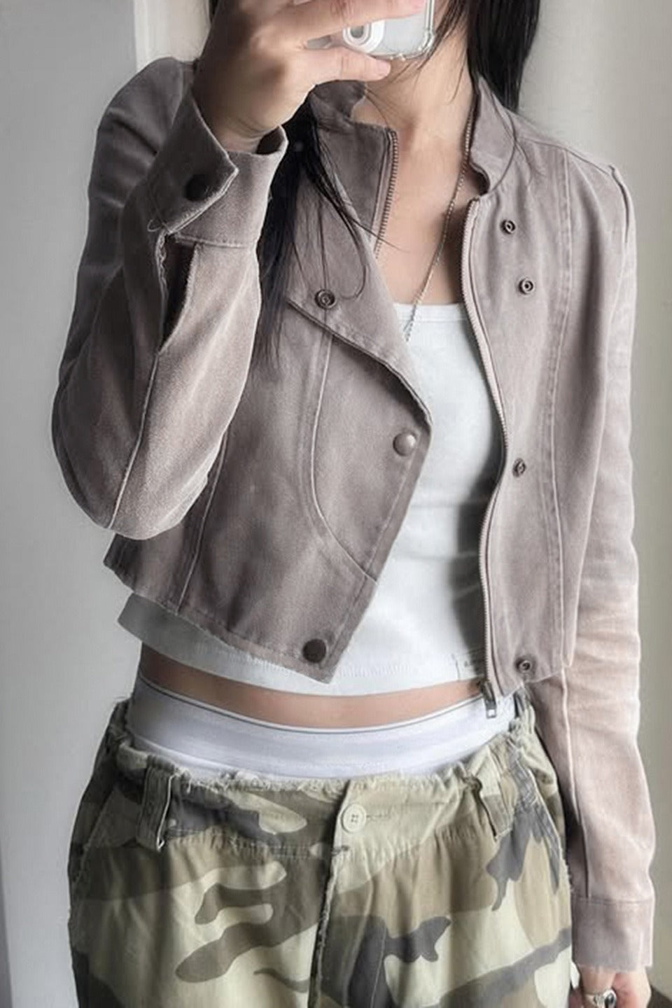 Edgy Cropped Suede Biker Jacket Secondary image