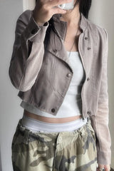 Edgy Cropped Suede Biker Jacket