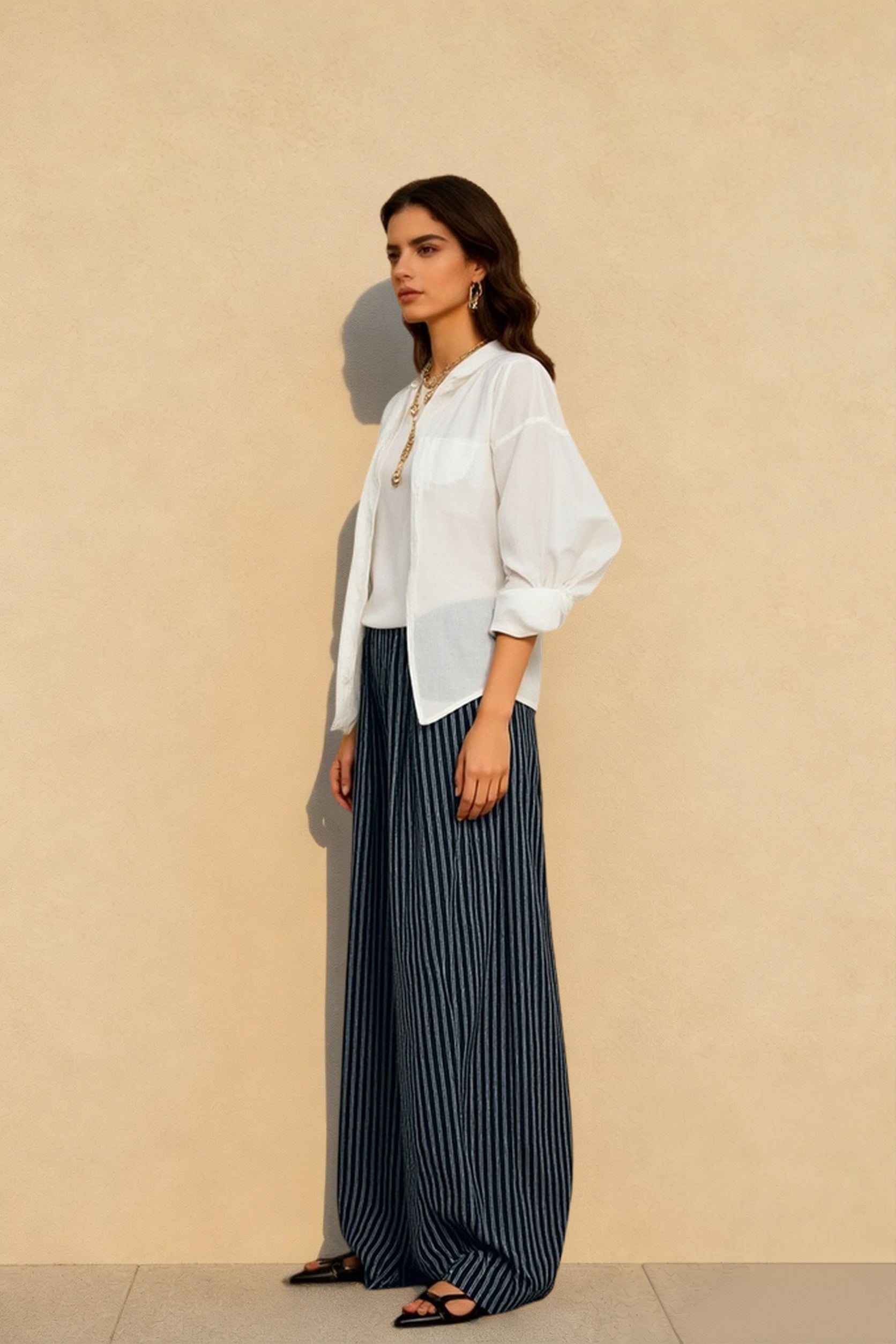 Striped High Waisted Wide Leg Straight Pants Secondary image