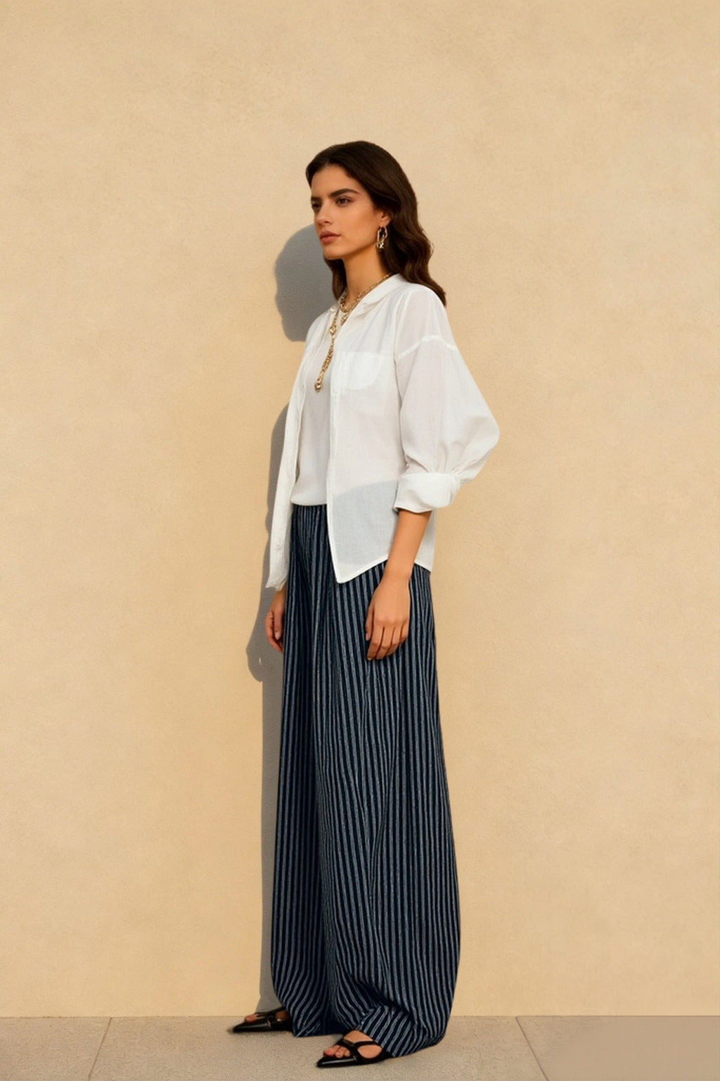 Striped High Waisted Wide Leg Straight Pants