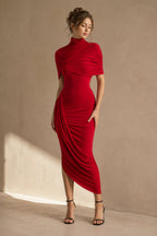 Ruched Turtleneck Midi Dress