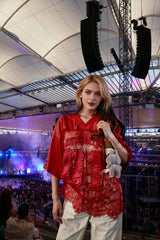 Rhinestone Lace V-neck T-shirt