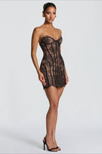 Strapless Lace Crochet High Waist A-Line Mini Lace Dress