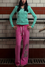 Letter Print Fitted Zip Up Hoodie