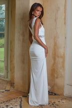 Lace Trim V-Neck Lace-Up Slim Long Lace Dress