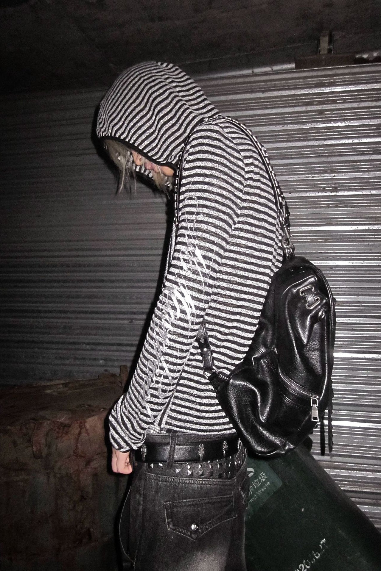 Striped Metallic Letter Fitted Zip Hoodie Secondary image