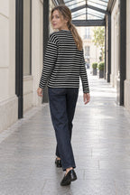 Cotton Striped Crew Neck Long Sleeve Tee