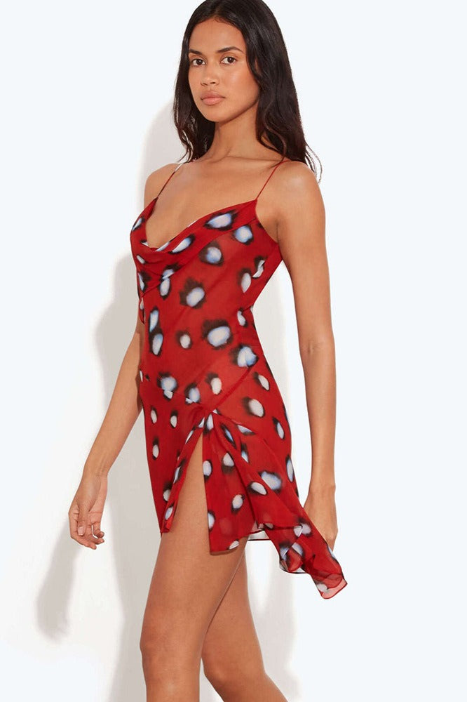 Abstract Spot Print Side Slit Mini Dress