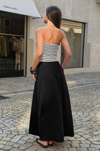 Strapless Stripe Patchwork Elegant Maxi Dress