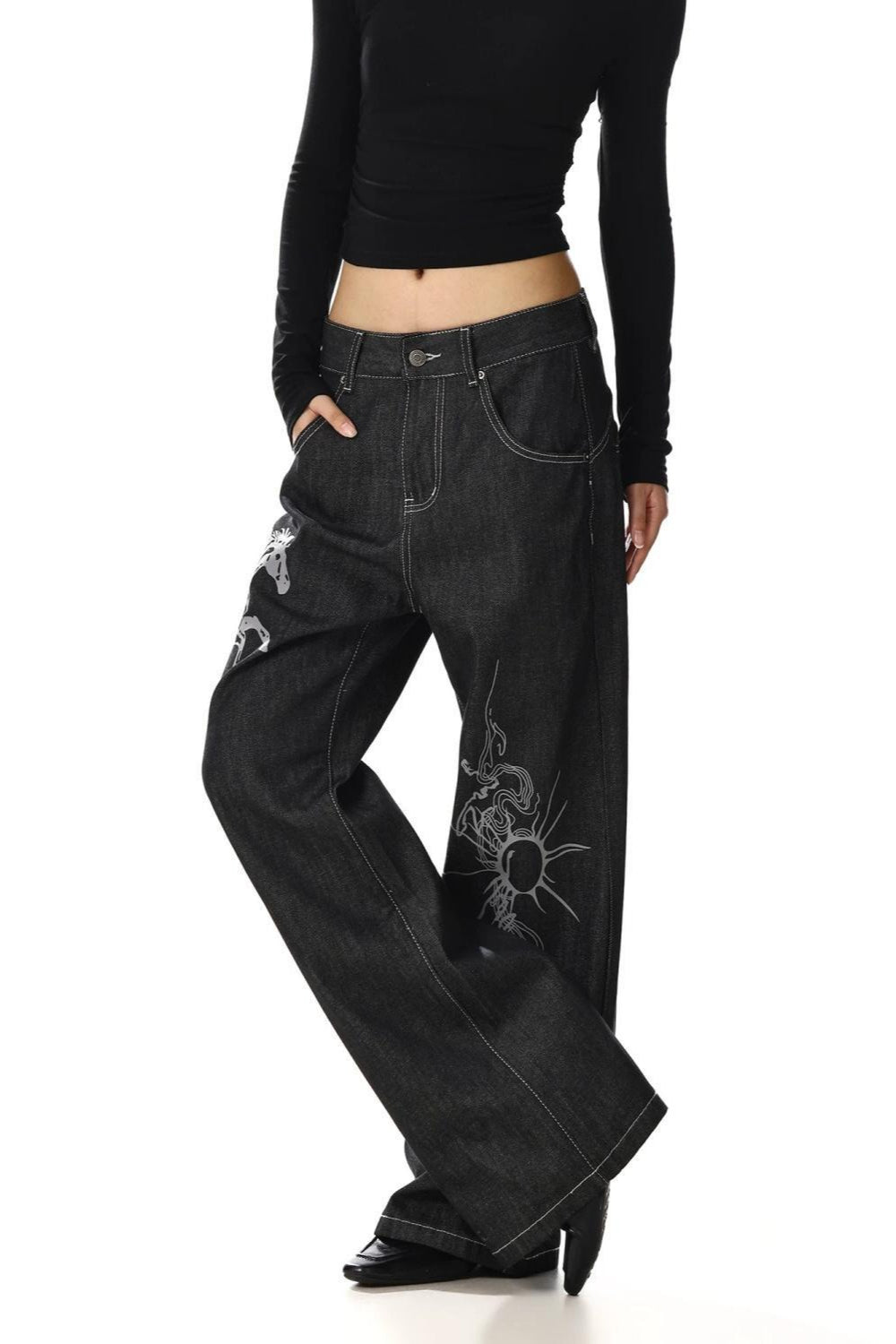 Horse Print Vintage Wide Leg Streetwear Jeans