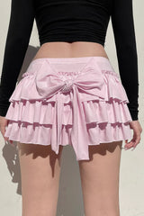 Pink Low Waist Bow Back Pleated Skirt